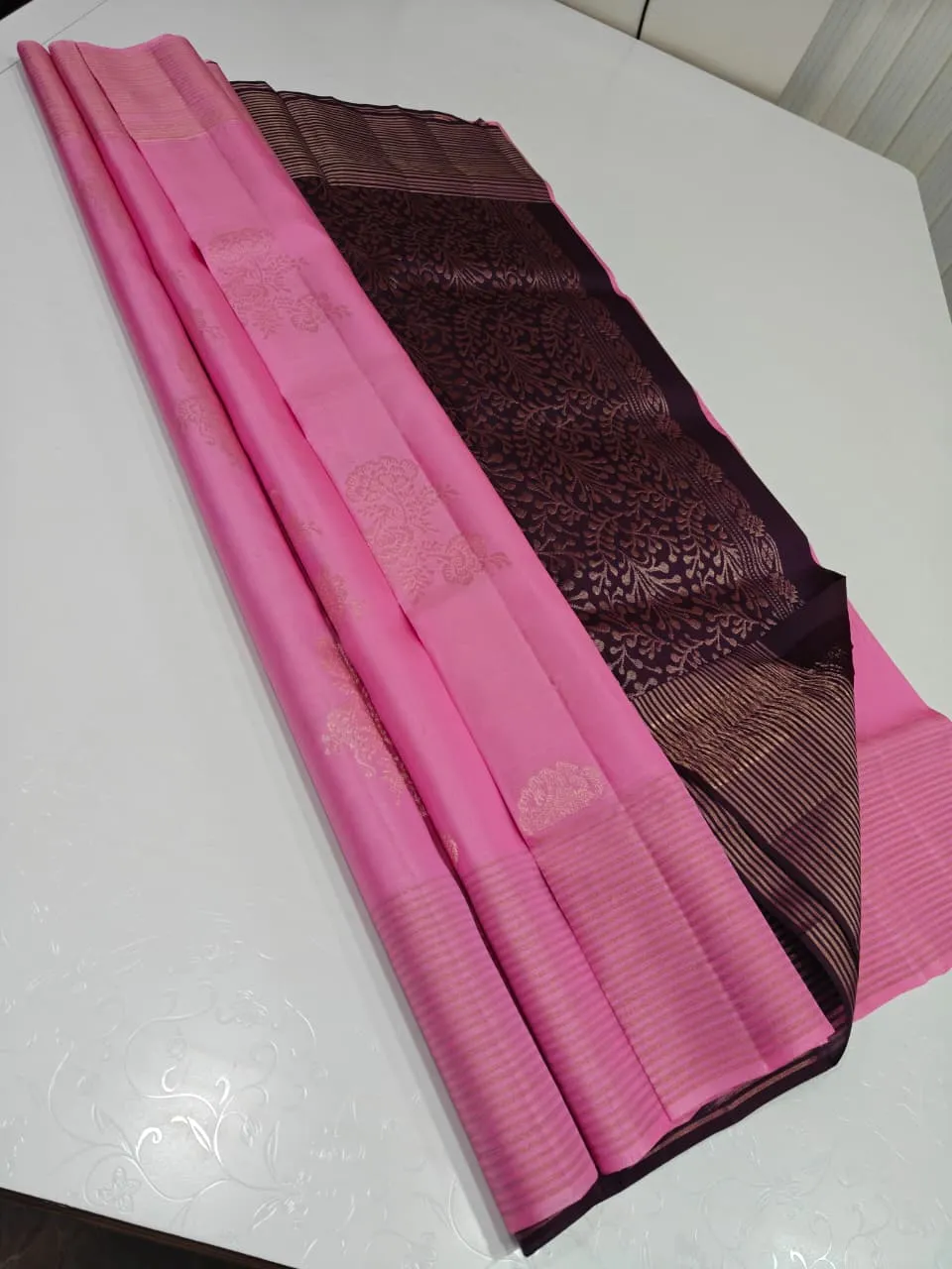 Mauve Pink & Coffee Brown Designer Saree